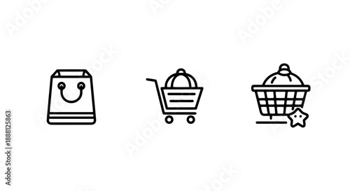 Shopping Icons: Bag, Cart, and Basket with Star for Favorites