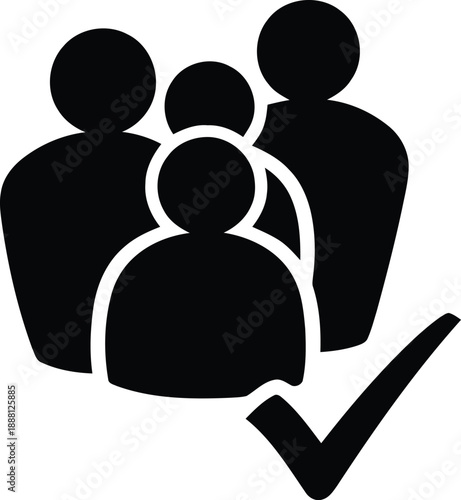 A team of three people with a check mark, indicating confirmed participation, successful selection, or group approval