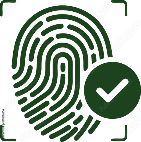 Fingerprint with check mark vector icon, biometric identification, authorized access, security concept, verification