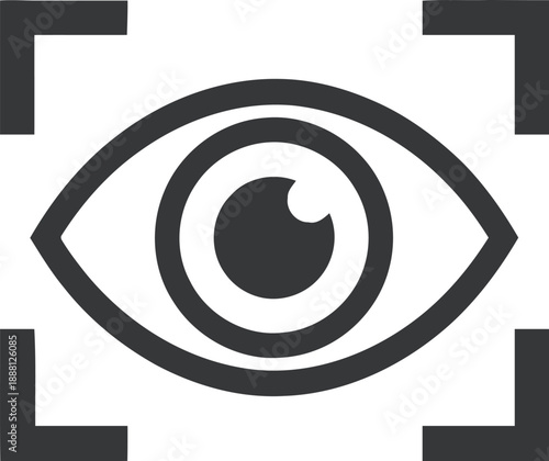 Eye with focus frame vector icon, vision symbol, observation, looking, seeing, optical recognition concept