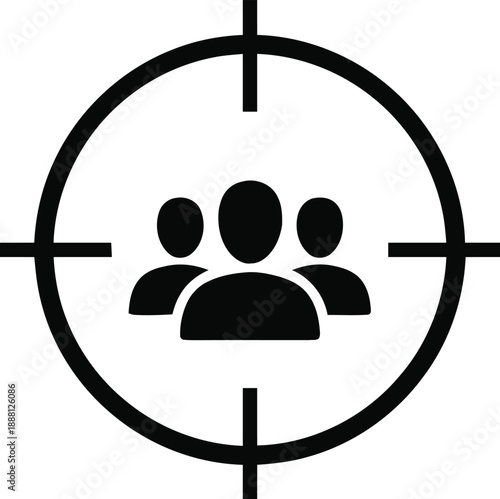 Target audience vector icon, group of people in crosshairs, marketing strategy, customer segmentation concept