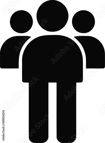 Three people group symbol for user community black solid vector icon illustration isolated on transparent background