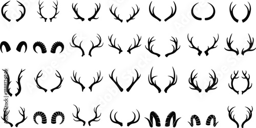 Black silhouette antlers on white background deer
