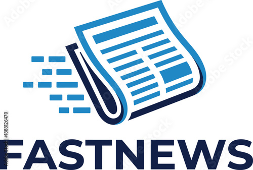 Fast News Logo Design with Newspaper Icon, Breaking News Concept, Modern Media Symbol, Journalism Branding Illustration for Digital News Platform and Online Reporting