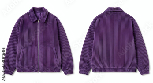 Purple ribbed knit jacket with zipper and collar