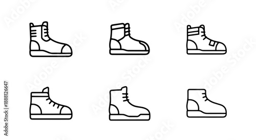 Diverse Boot Collection: Winter Boots, Hiking Boots, and Fashionable Footwear Icons