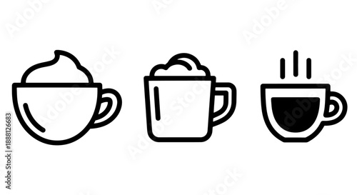 Cozy Coffee & Hot Drinks Icons: Cappuccino, Latte, and Espresso Cup
