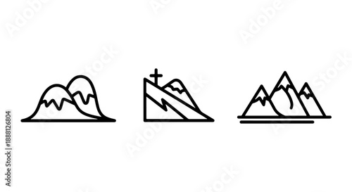 Mountain range icons in minimalist style for nature, travel, and adventure themes
