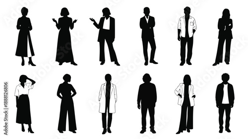 Silhouettes of diverse people standing in various poses showcasing different styles and forms of representation