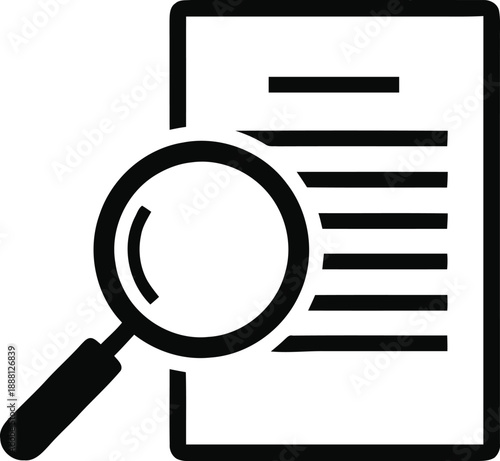 Document search icon vector, file with magnifying glass, paperwork analysis, research data, legal investigation