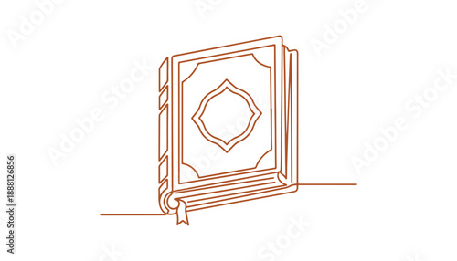 Koran. This is a continuous line icon in a thin style, tailored for Islamic events or pictogram assets, including Ramadan Kareem and Eid Mubarak. Set of Islamic Line Art Icons. Ramadan Kareem