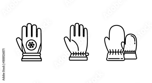 Winter glove and mitten icons for warm handwear and cold weather protection