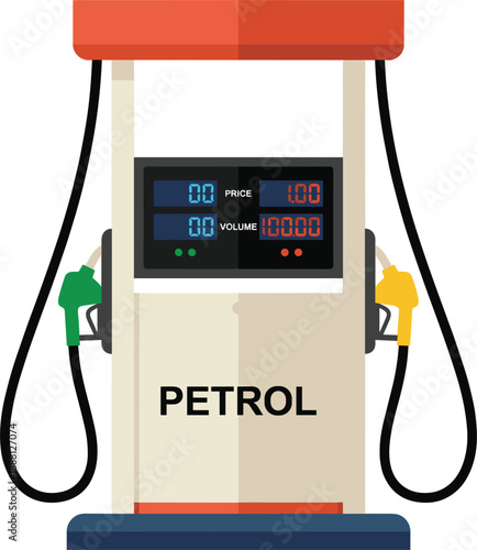 Modern petrol fuel pump illustration with digital display gasoline station equipment isolated on white background flat vector design for energy transportation concept