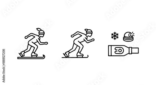 Icons Depicting Winter Sports and Cold Weather Activities: Ice Skating and Temperature Measurement