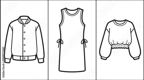 Bomber jacket, drawstring dress, and cropped puffy sleeve top