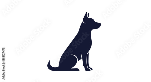Simple black silhouette of a dog sitting in a side profile view against a clean white background for a minimalist graphic design.