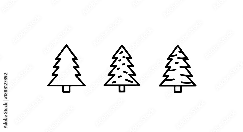 Obraz premium Minimalist outline icons of Christmas trees in a simple, stylized design, perfect for holiday themes.