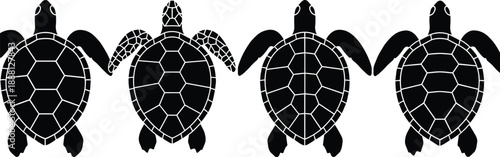 Four black sea turtles on white background black and white turtle silhouettes four turtles
