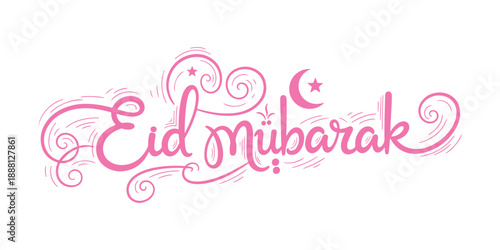 Vector Hand Drawn Script for Eid Mubarak, a Blessed festival, Design Element for the celebration of the Muslim community festival

