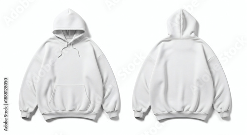 White hoodie sweatshirt front and back view for fashion design or branding