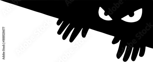 Spooky Monster Eyes and Hands Peeking from the Corner Silhouette