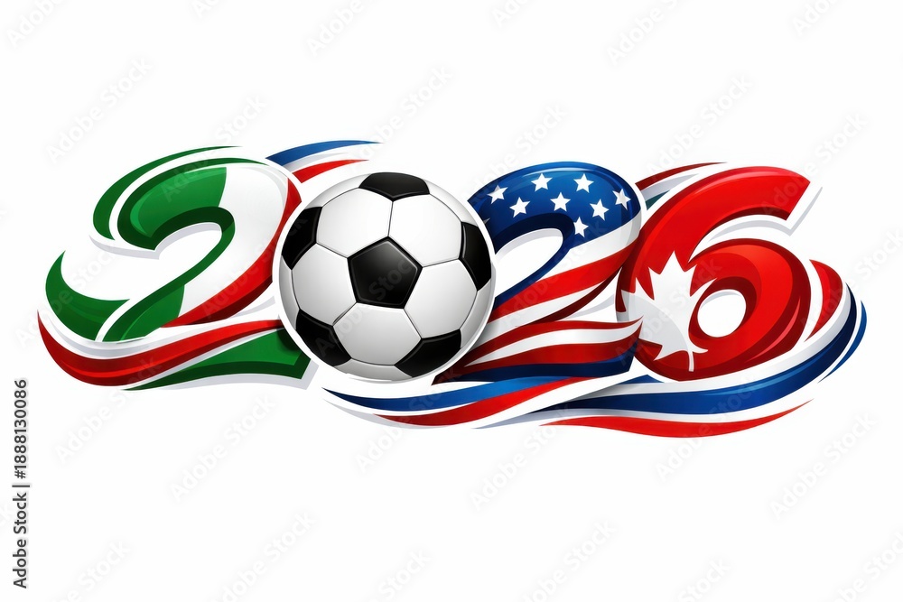 Fototapeta premium 2026 World Cup Football Illustration With USA Canada Mexico Colors