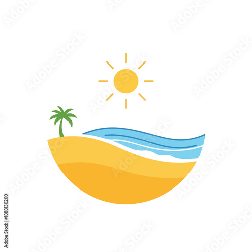 Sunlit Beach Scene with Palm and Ocean Waves