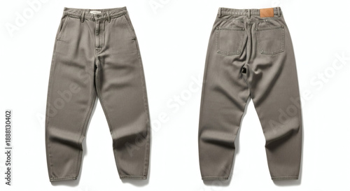 Gray pants front and back view, stylish casual wear