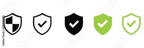 Shield check mark icon or security shield protection icon with tick symbol
