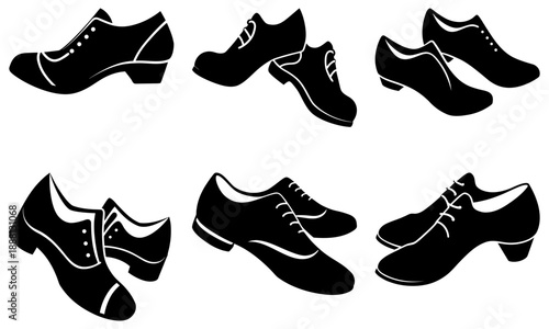 Pair of black and white high-heeled dance shoes with transparent background heels footwear