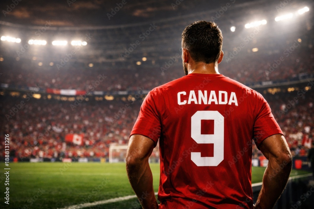 Fototapeta premium Canada Football Player Standing in Packed Stadium