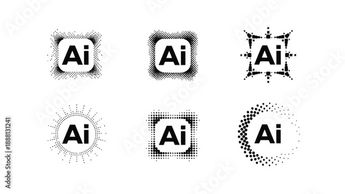 A collection of six different abstract designs featuring the letters ai in dotted patterns high quality