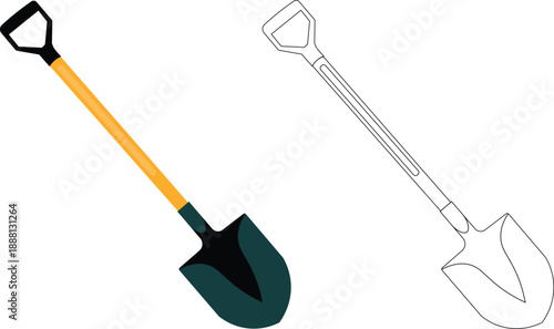Garden Shovel Icon in Solid and Outline Style Vector Illustration for Gardening Farming and Construction Tool Concept