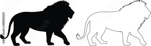 Lion Silhouette Icon in Solid and Outline Style Vector Illustration for Wild Animal Safari and Wildlife Concept