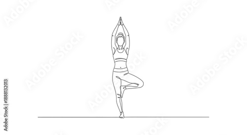 line art woman doing yoga tree pose for mental clarity and physical balance perfect for wellness campaigns and peaceful meditation concepts
