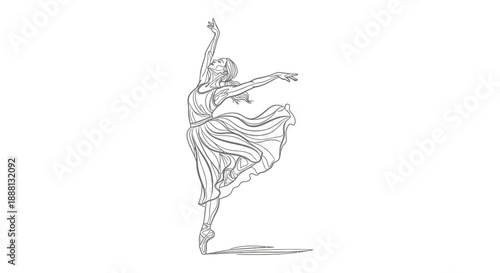 ballet dancer line art illustration showing graceful movement in a flowing dress depicting performance art for artistic inspiration and design projects