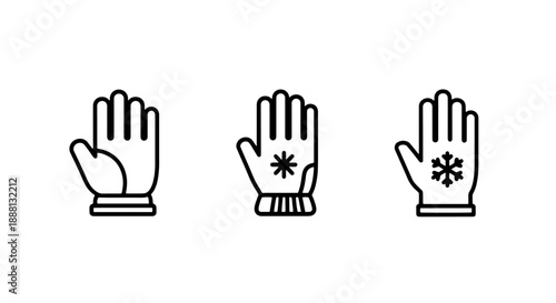 Winter handwear icons: open gloves and snowflake gloves