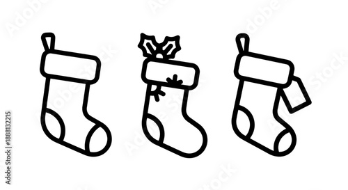 Christmas stocking icons: plain, decorated, and tag