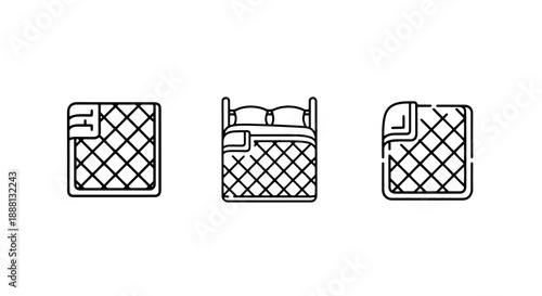 Bed and mattress icons: quilted square, full bed, and corner detail
