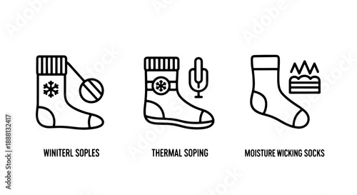Essential Winter Socks Icons Featuring Snowflake, Thermal, and Moisture-Wicking Designs for Warmth and Comfort in Cold Weather