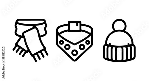 Stylish Winter Apparel Icons Featuring a Cozy Scarf, Neck Warmer, and Knitted Hat, Essential for Cold Weather Protection and Fashion