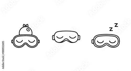 Sleeping Mask with Earplugs and 'Zz' Symbols Outline Icons Set for Rest, Relaxation, and Travel
