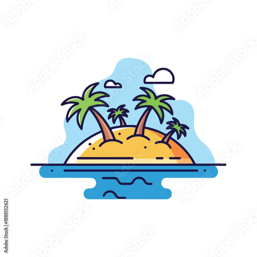 Tropical Island with Palm Trees and Ocean