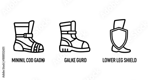 Protective Winter Boots and Lower Leg Shield Outline Icons Set for Outdoor Safety and Sports