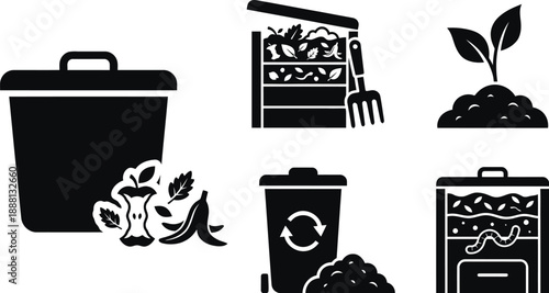 Compost bin and organic waste in flat vector style