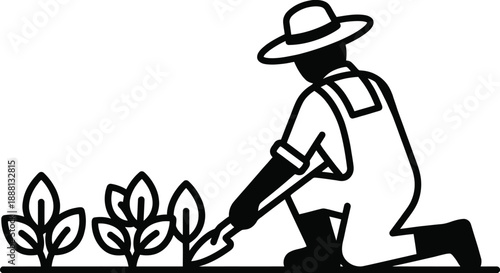 Gardener tending to organic vegetable garden patch vector