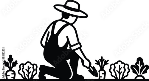 Gardener tending to organic vegetable garden patch vector