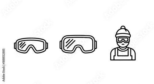 Essential Winter Sports Gear Icon Set Featuring Ski Goggles and Skier/Snowboarder for Active Lifestyle Designs