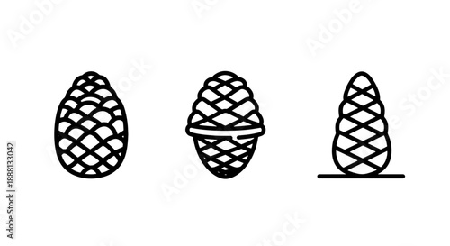 Natural Forest Pine Cone Icons: Rustic Elements for Autumn and Winter Nature Designs