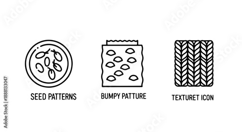 Diverse Texture Pattern Icons: Seed, Bumpy, and Knitted Elements for Organic and Fabric Designs
